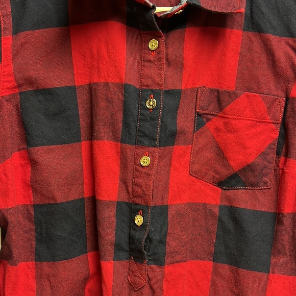 Tommy Hilfiger Red and Navy Half Button Down Flannel Shirt - Picture 3 of 5